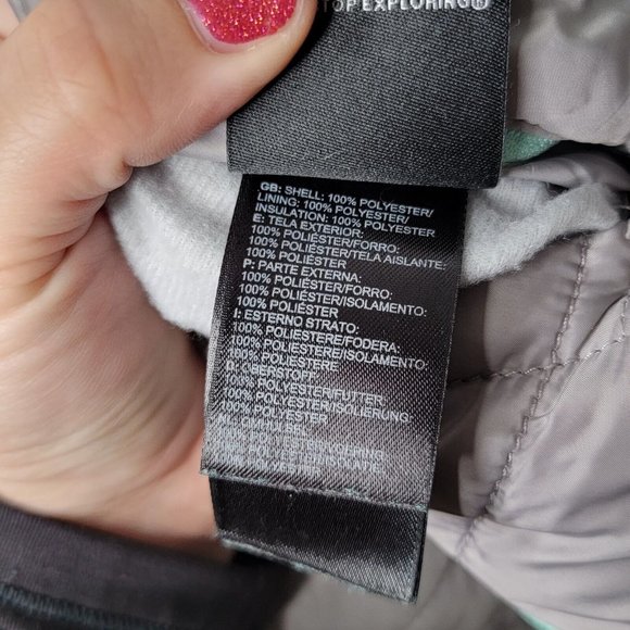 The North‎ Face Mossbud Swirl Reversible Sherpa Green Puffer Jacket Size L 14/16 - Picture 7 of 8